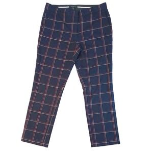 Ann‎ Taylor Plaid Trousers Navy Red White Tartan Straight Leg Pants Women